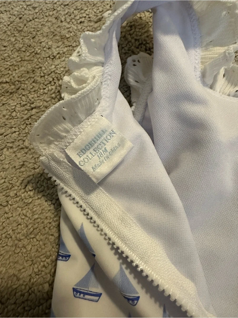 Edgehill Collection White & Light Blue Sailboat Ruffle One-Piece Swimsuit